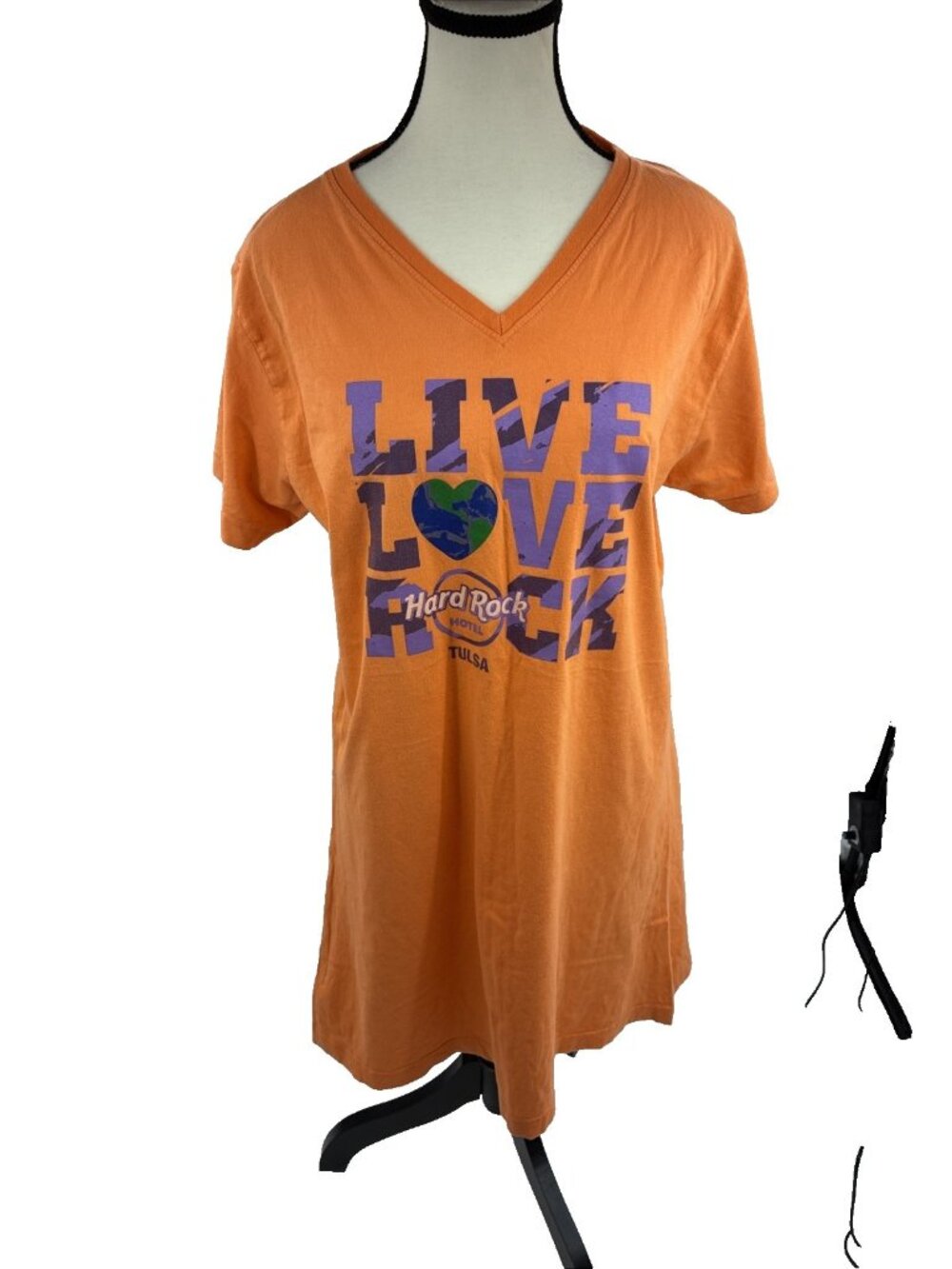 Hard Rock Tulsa Womens T Shirt Dress Orange Live Love Rock Graphic V Neck S/M